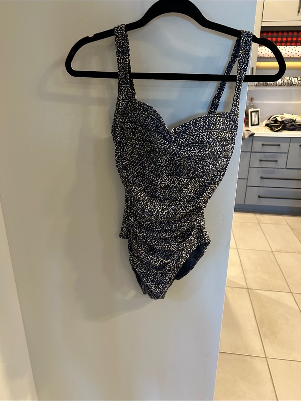 bond-eye Navy and White Patterned One-Piece Swimsuit